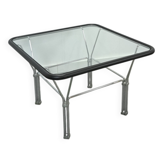 Glazen jaren 70 salontafel met chromen onderstel vintage