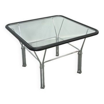 Glazen jaren 70 salontafel avec chromen sous-sol vintage