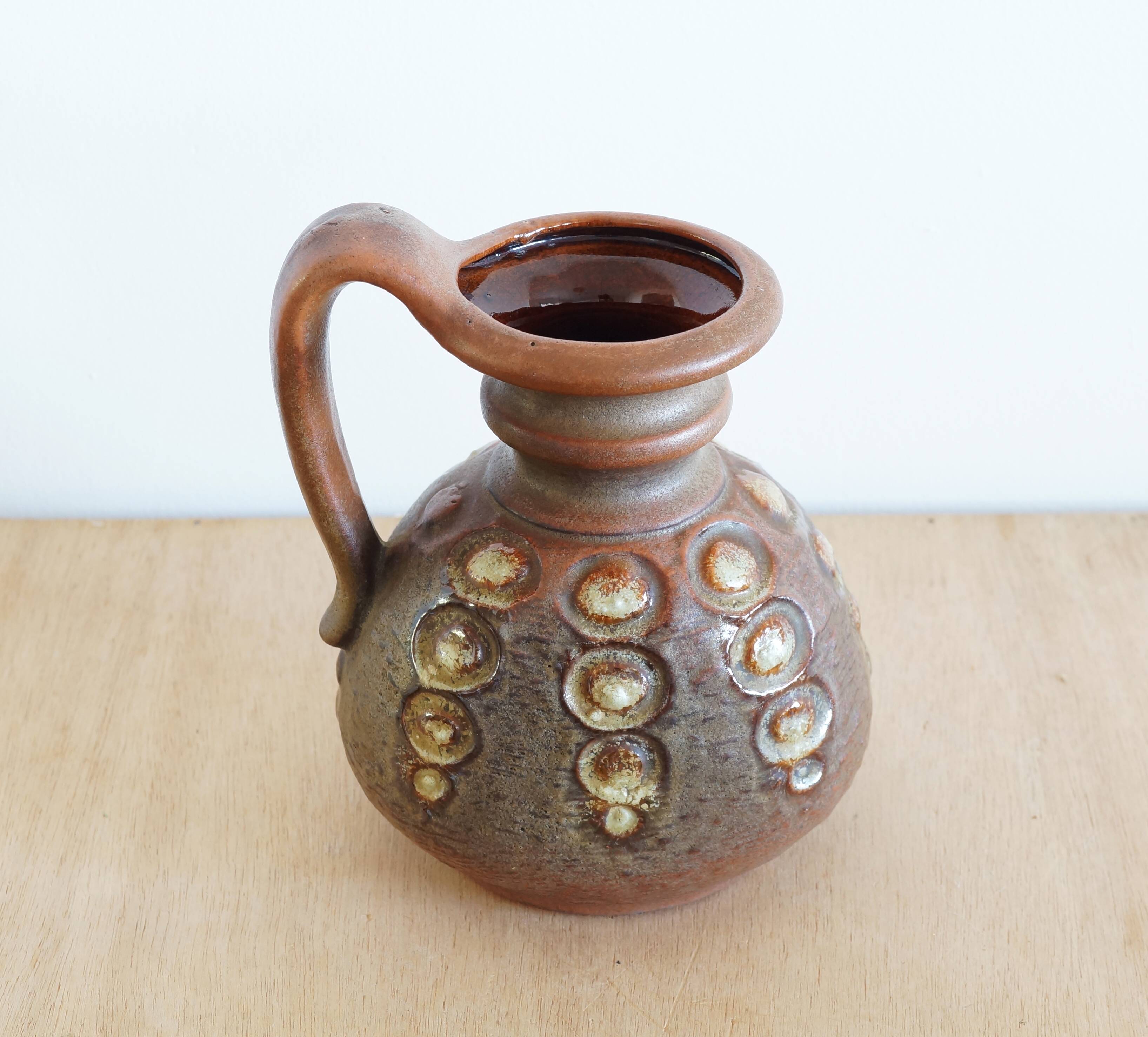 Brown ceramic vase with handle, 1970s, Austria