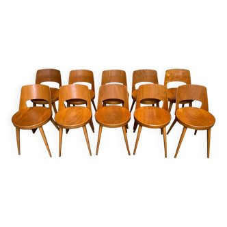 Série de 10 chaises bistrot Baumann modèle Mondor, 1960