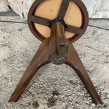 Vintage Red Leather Cushion Wooden Tripod Piano Stool