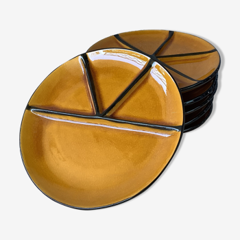 Handmade glazed terracotta fondue plates