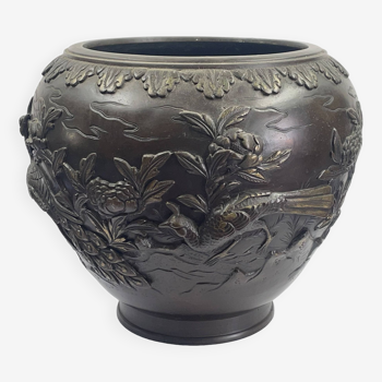 Gros vase en bronze asiatique xix ème - 22 cm - diamètre 25 cm