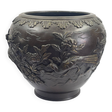 Gros vase en bronze asiatique xix ème - 22 cm - diamètre 25 cm