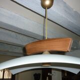 Modern graphic pendant lamp in opaque glass and wood