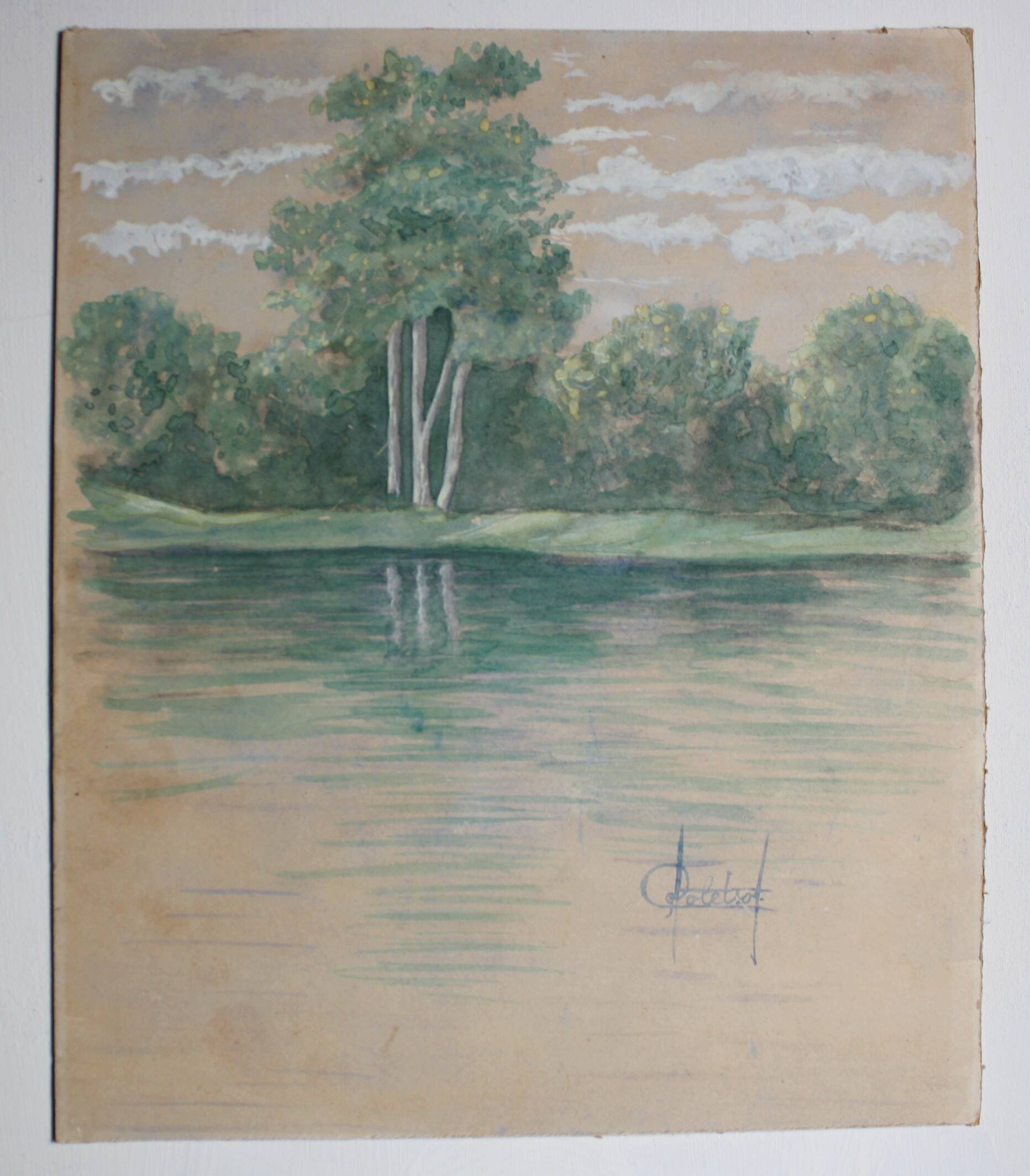 Old watercolor "les Rivages" late 19th century signed