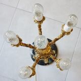 Candelabra, 6-pointed candlestick, marble, bronze, putti decoration, putto