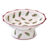Large hand painted earthenware footed bowl Christmas decor
