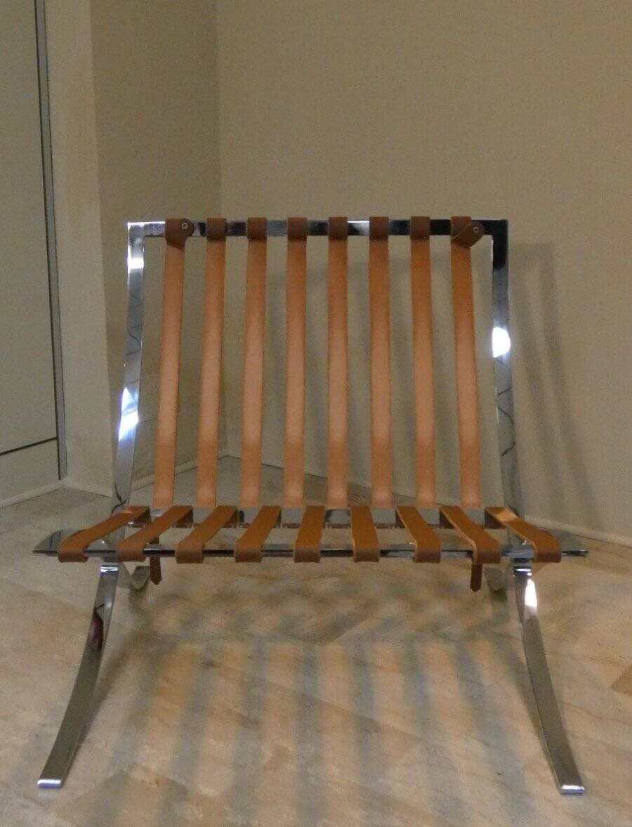 Sedia in acciaio e pelle nello stile di Knoll, anni '80