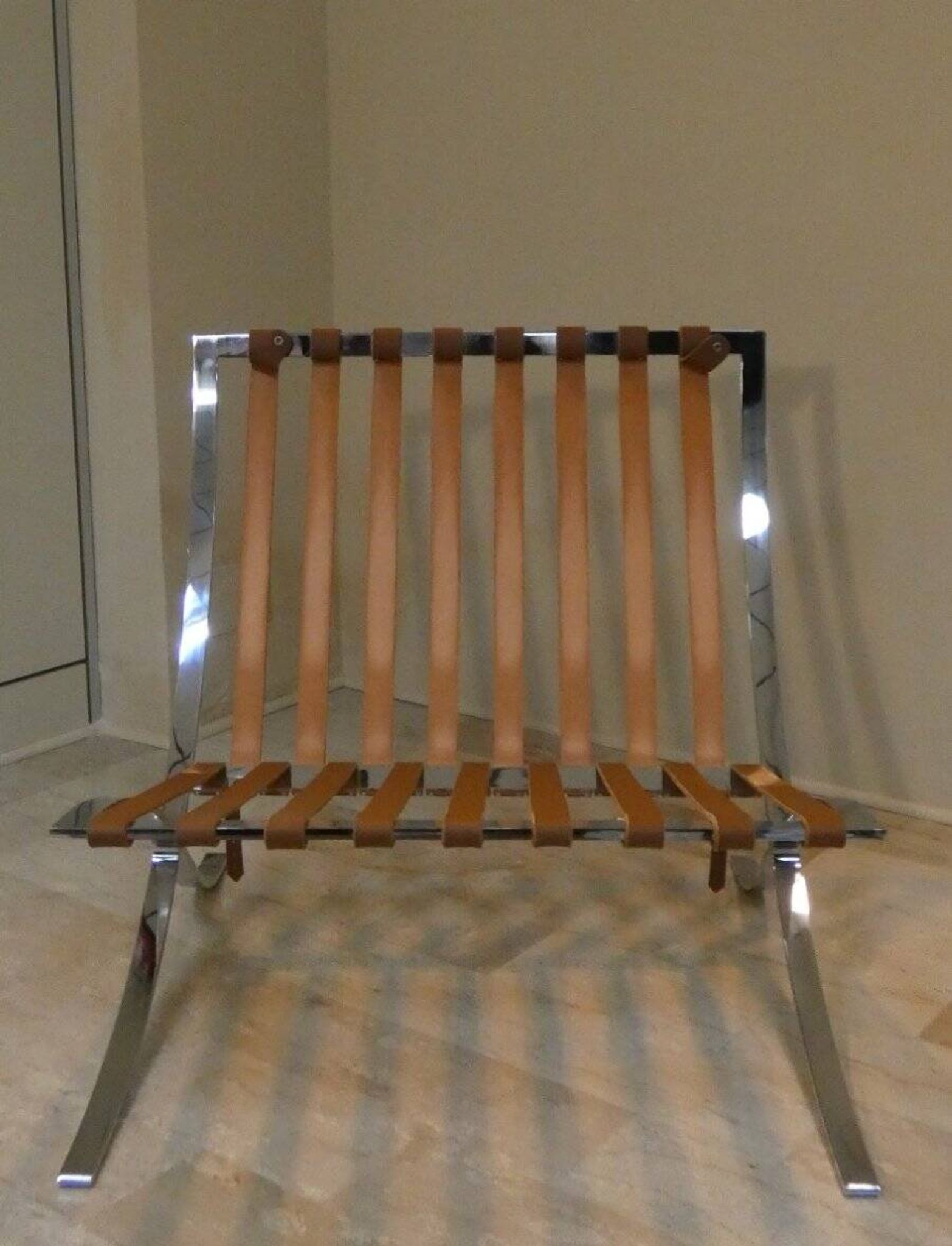 Steel and leather chair in the style of Knoll, 1980s.