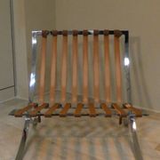 Steel and leather chair in the style of Knoll, 1980s.