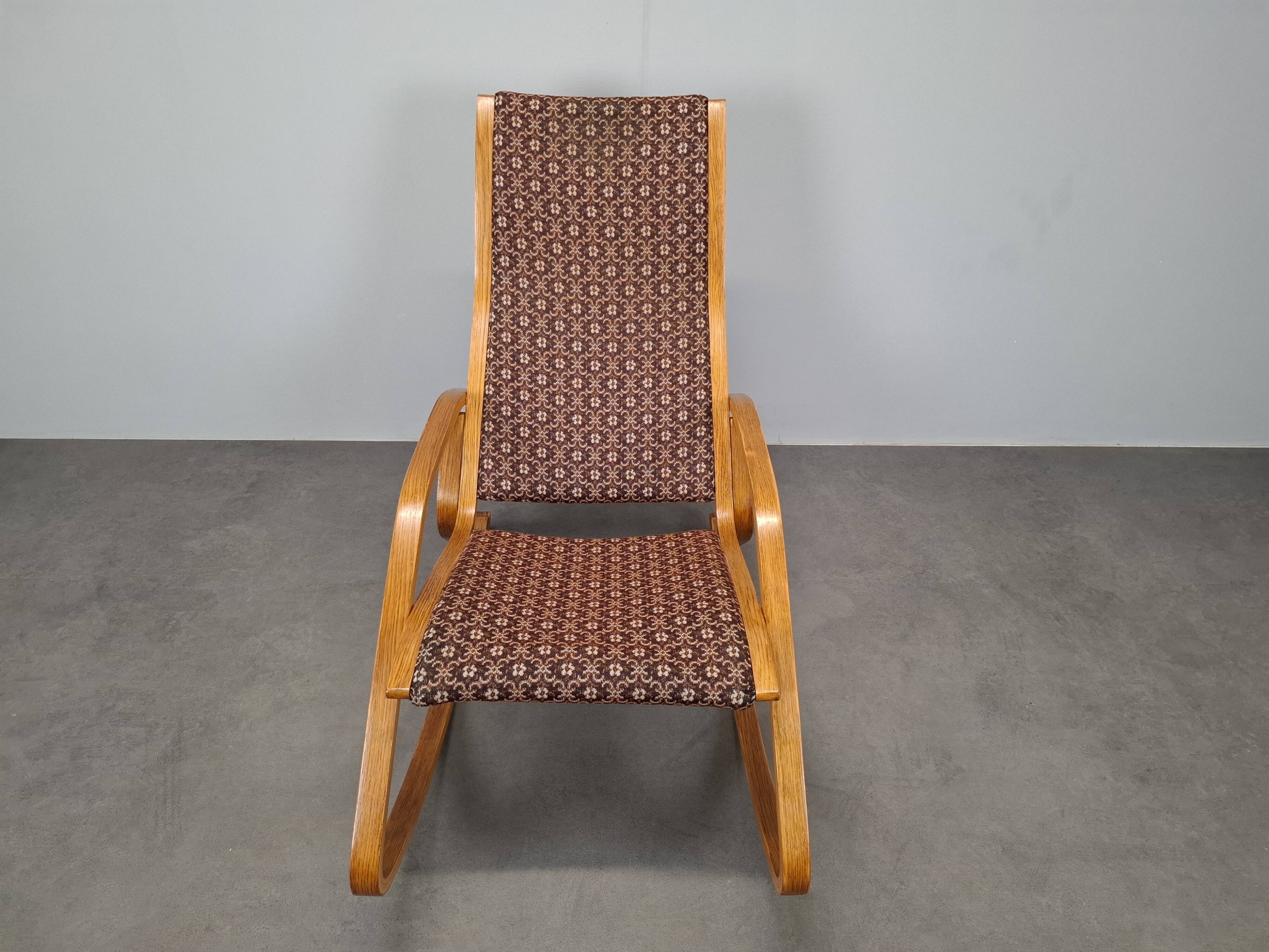 1930s Art Deco Czechoslovak Bentwood Rocking Chair with Original Upholstery