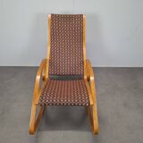1930s Art Deco Czechoslovak Bentwood Rocking Chair with Original Upholstery