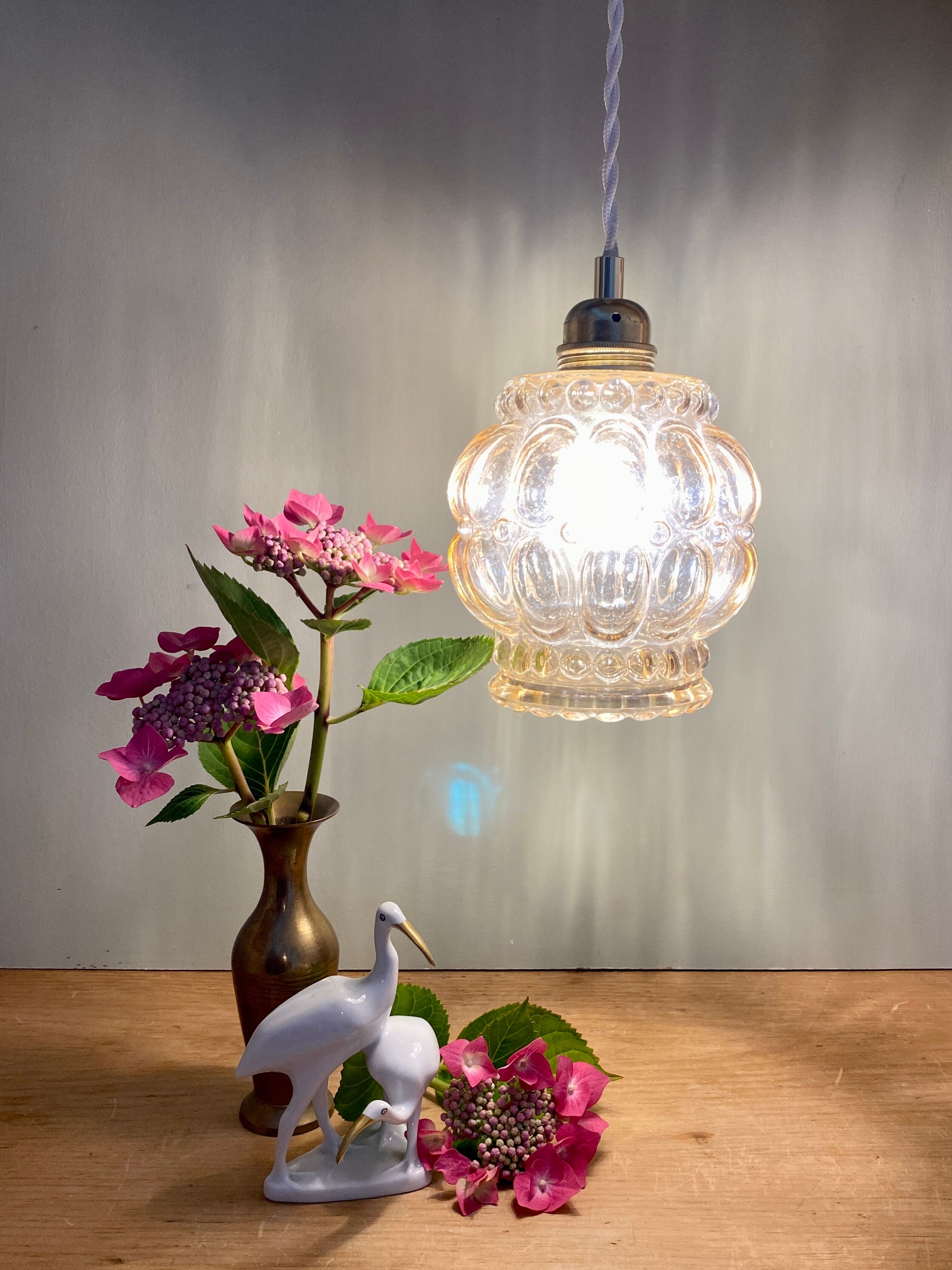 Vintage amber glass globe pendant lamp