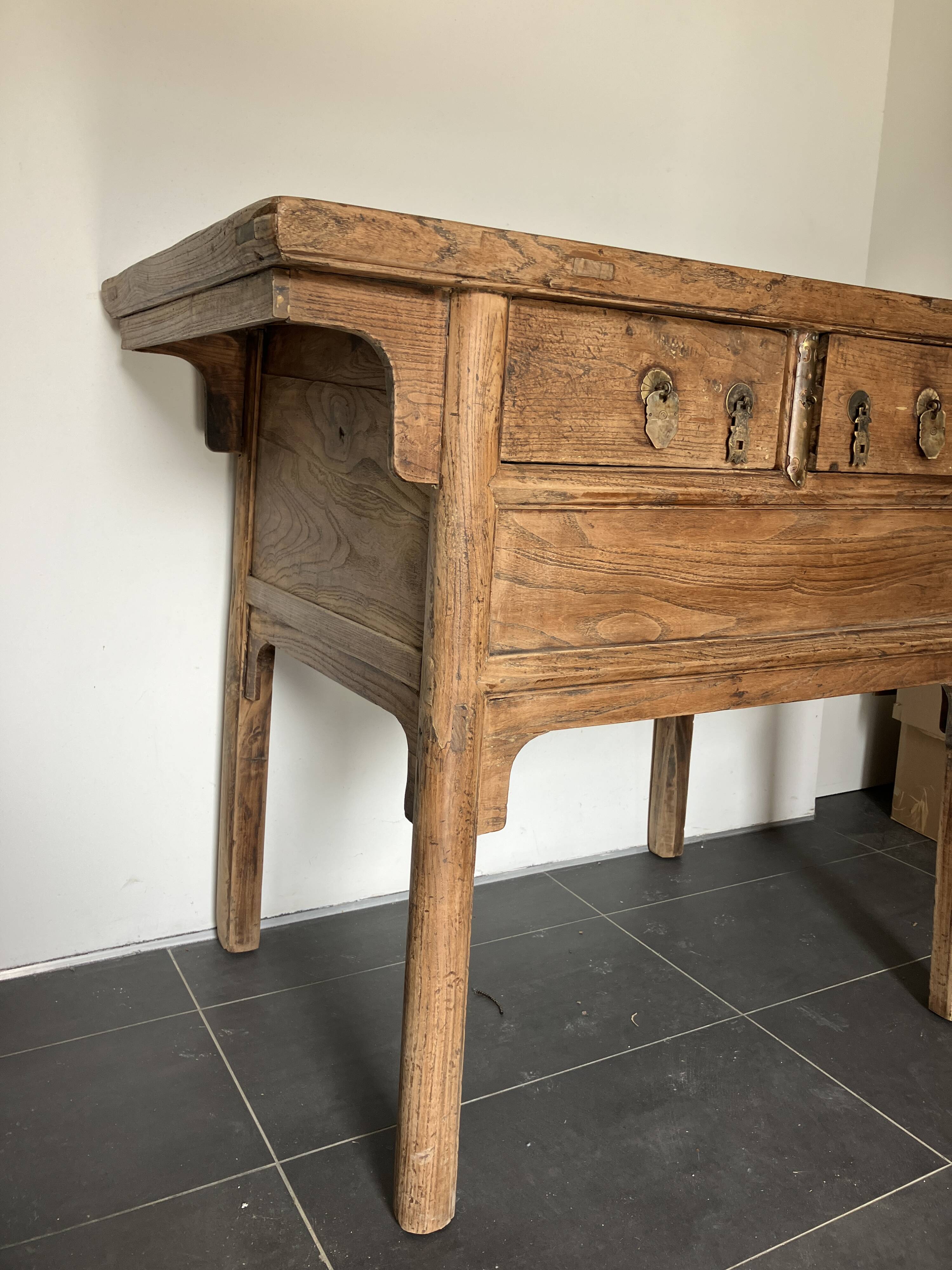 Console ancienne en bois d'orme