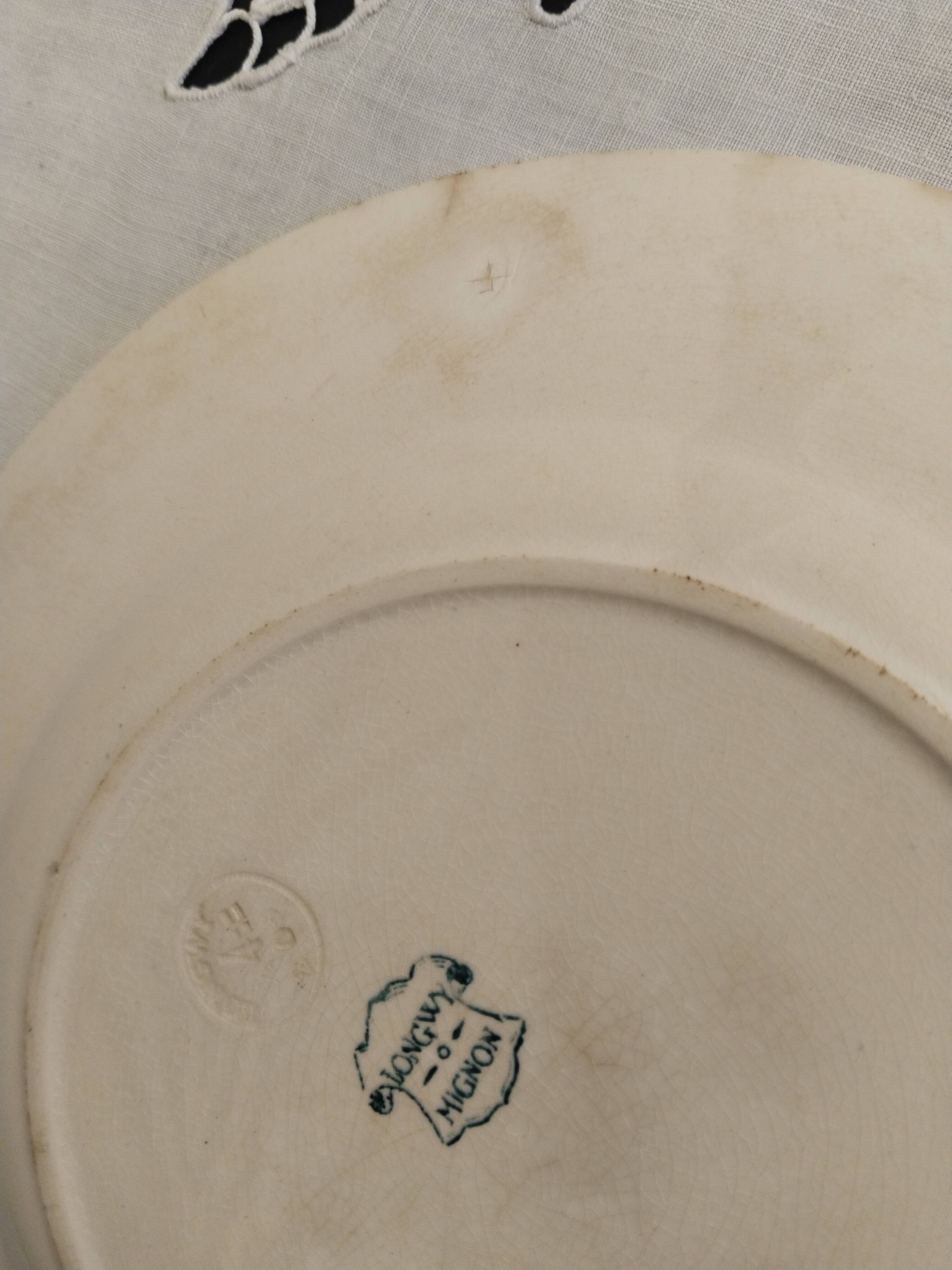 Set of 2 Longwy earthenware plates, Mignon model, blue/green