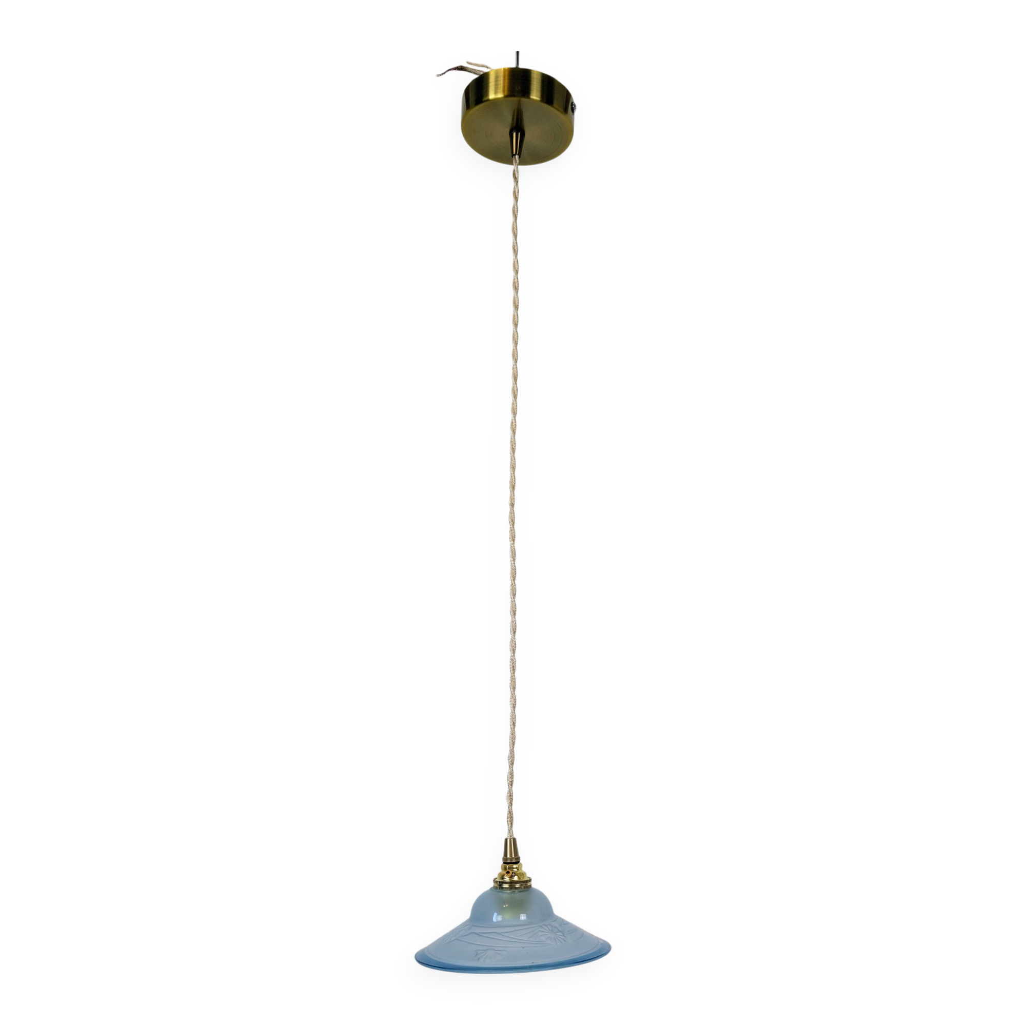 Art Deco blue glass pendant light, moulded glass shade — Ø19 cm — 3 available