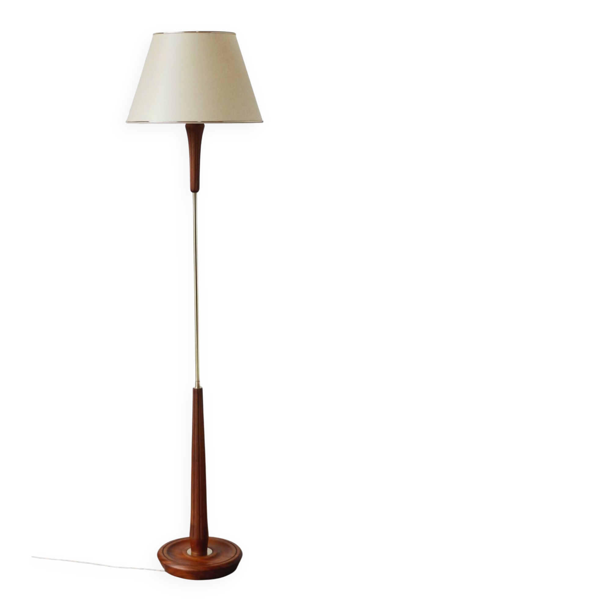 Lampadaire années 60 en teck et laiton – luminaire vintage