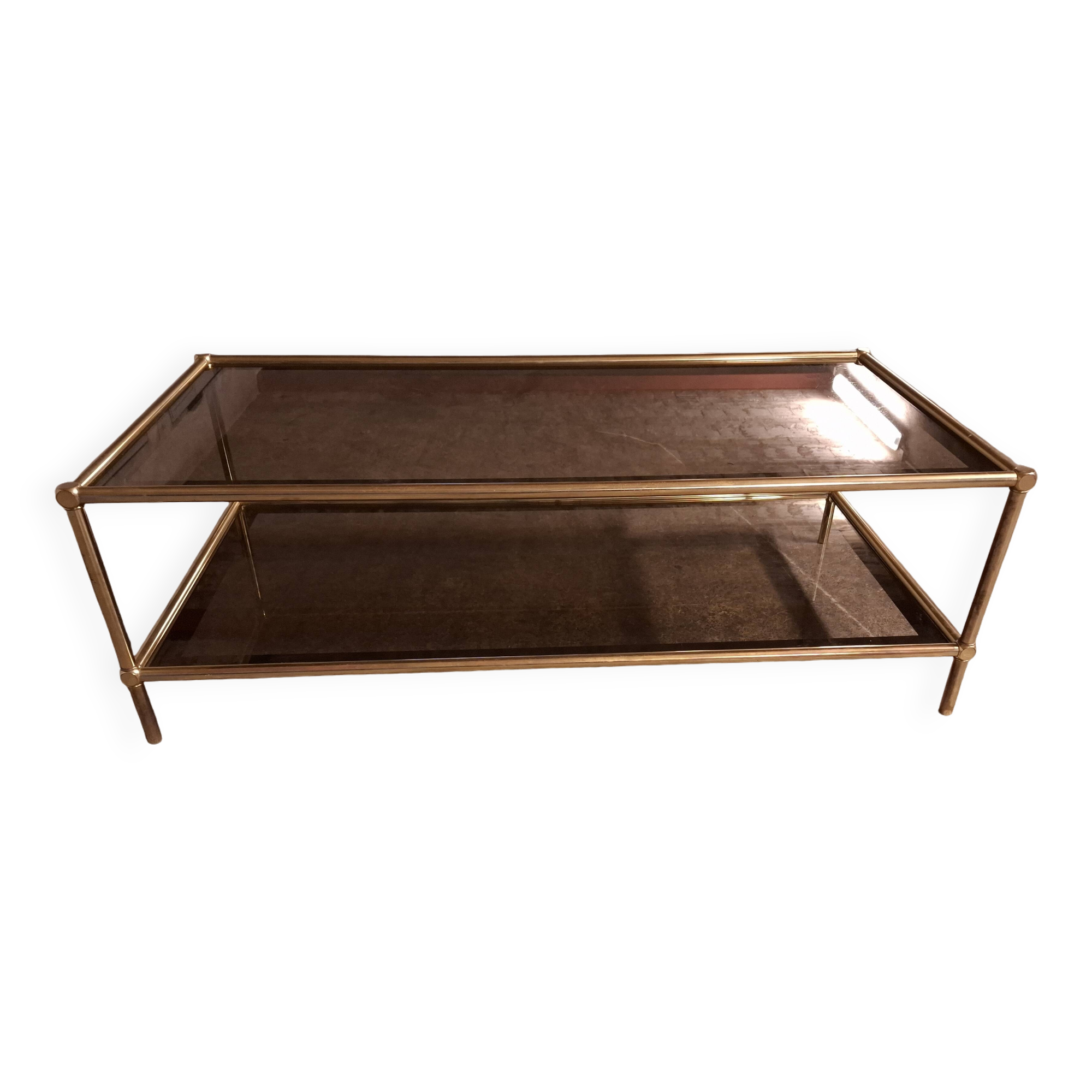 Vintage 80's brass coffee table, glass tops