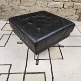Black leather ottoman 1970 vintage