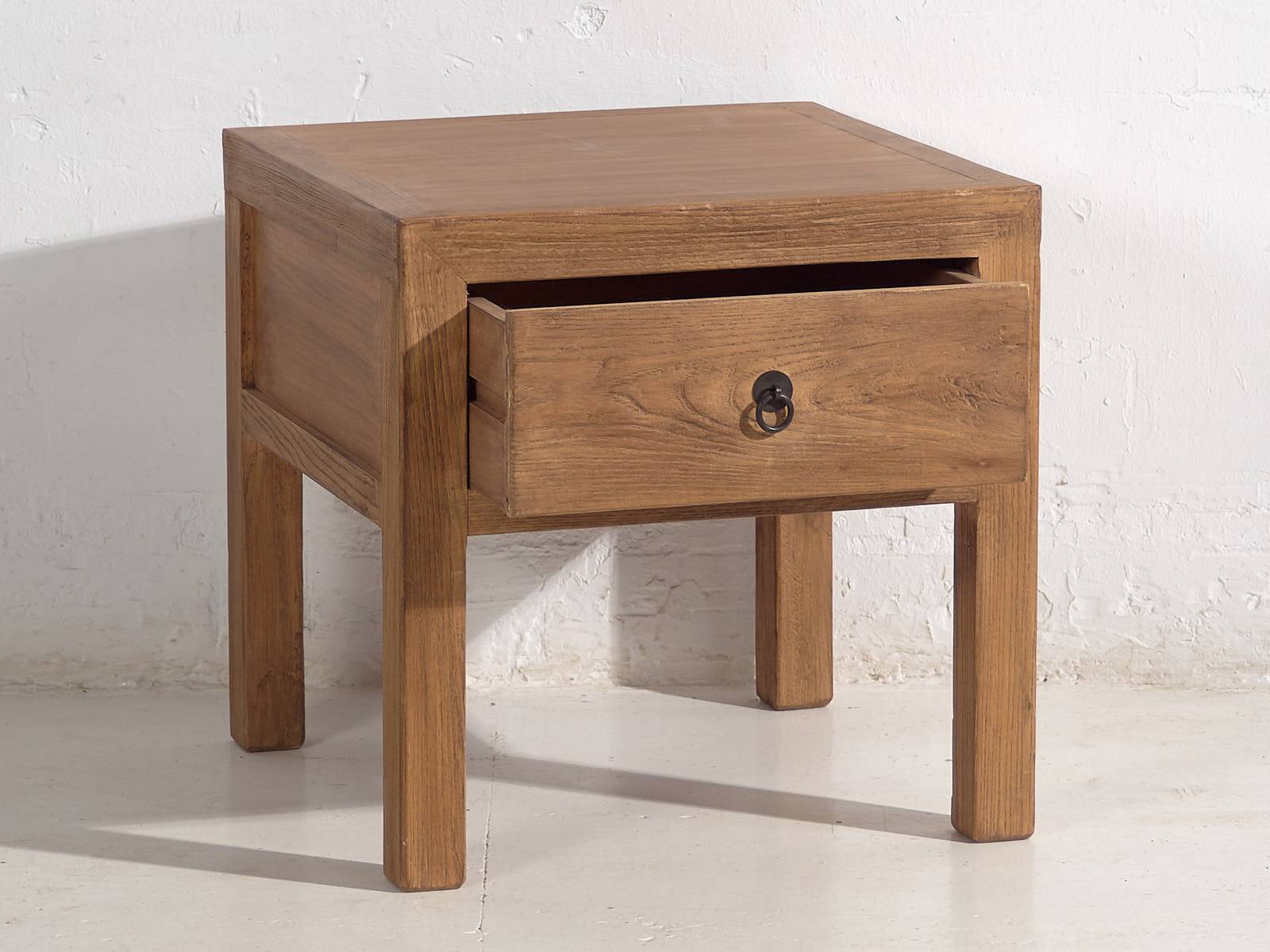 Square bedside table in antique elm wood