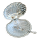 Vintage shell butter dish in silver-plated metal and glass with knife - Style