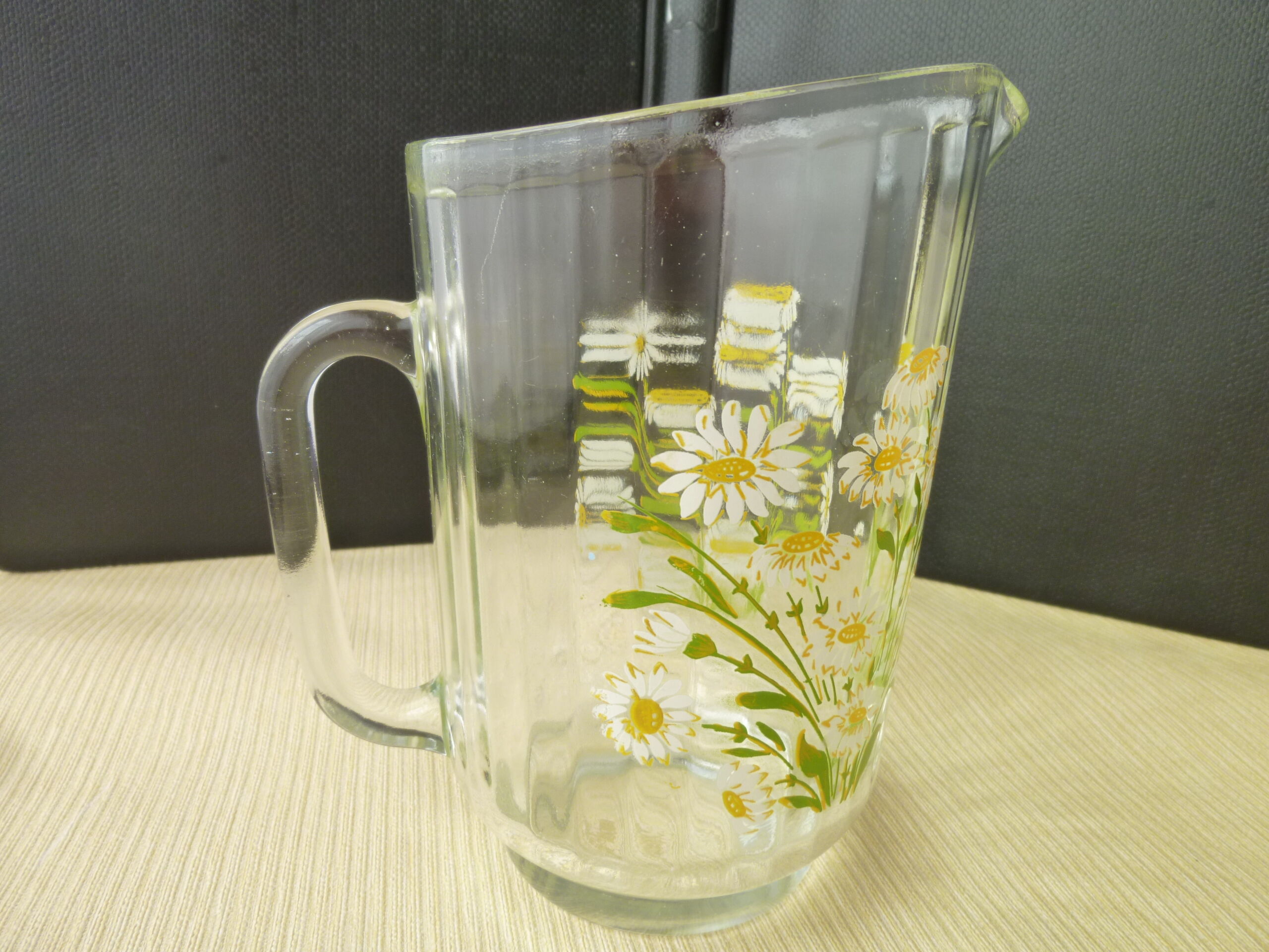 Pitcher, water carafe or glass fruit juice with hand-painted floral decoration