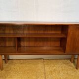 Buffet/bibliothèque mince en teck style rétro vintage milieu du siècle, abattant style cocktail, années 1960