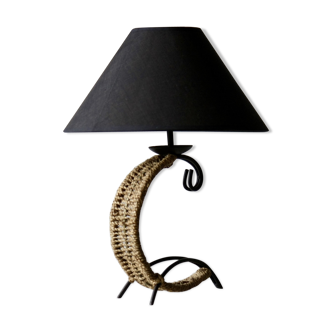Lampe de table en métal et jonc de mer