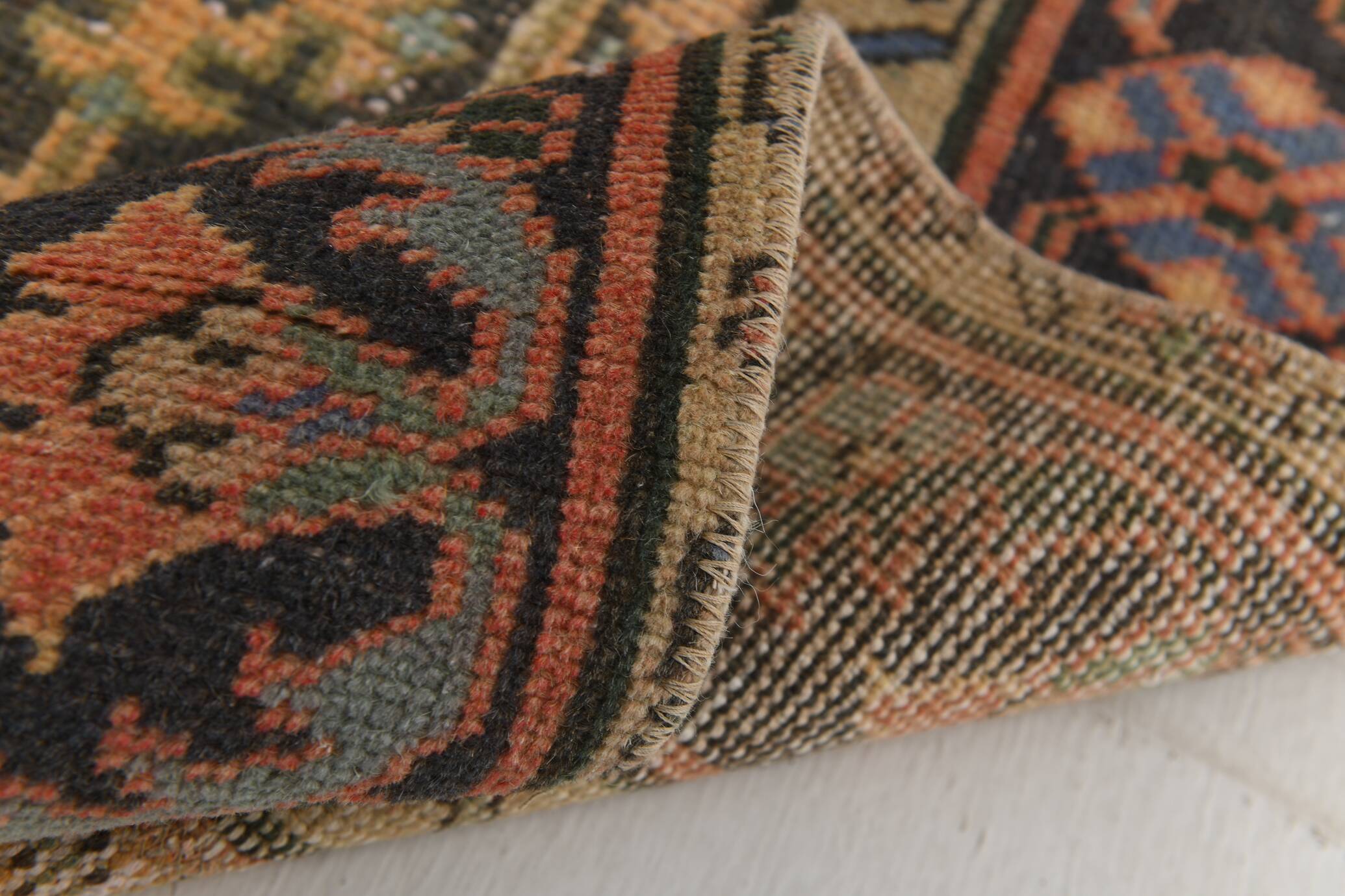 Salmon & Cream Turkish Vintage Runner Rug, 70x262Cm