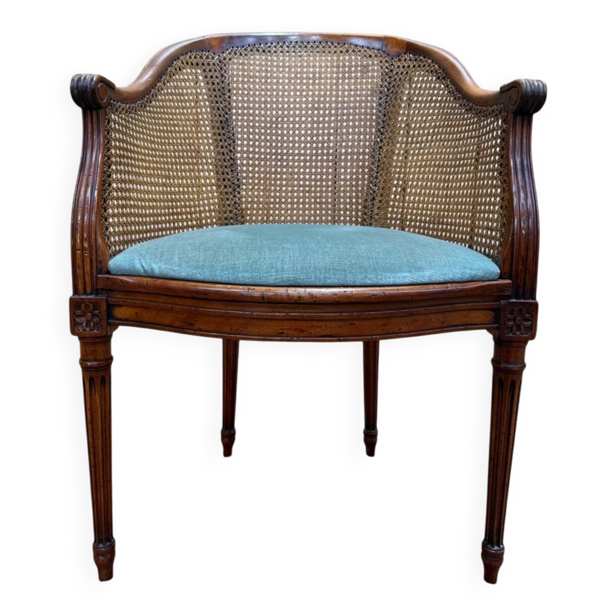 Caned office chair – Louis XVI style – Stained wood – 19th century