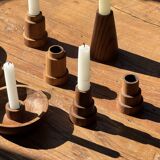 Pyramidal circular teak monoxyle candlestick H7 D5