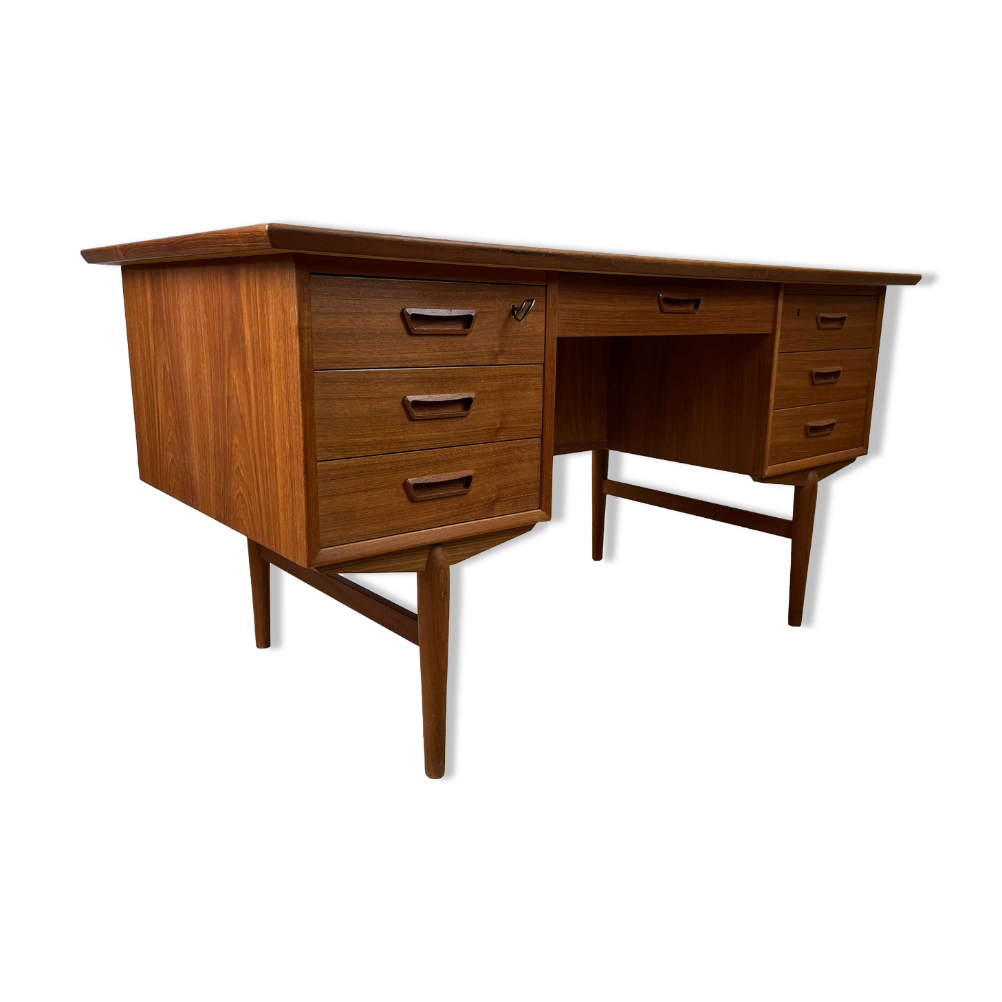 Vintage Scandinavian double-sided teak desk, 60s