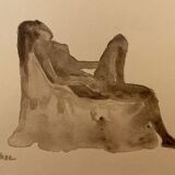 Watercolor painting signed female nude in chair