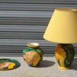 Ceramic lamp, vase and matching plate, Drimmer