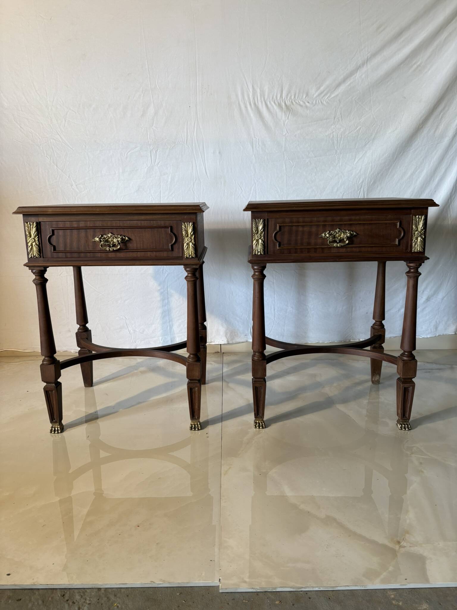 Pair of Louis XVI style bedside tables – gilt bronze details