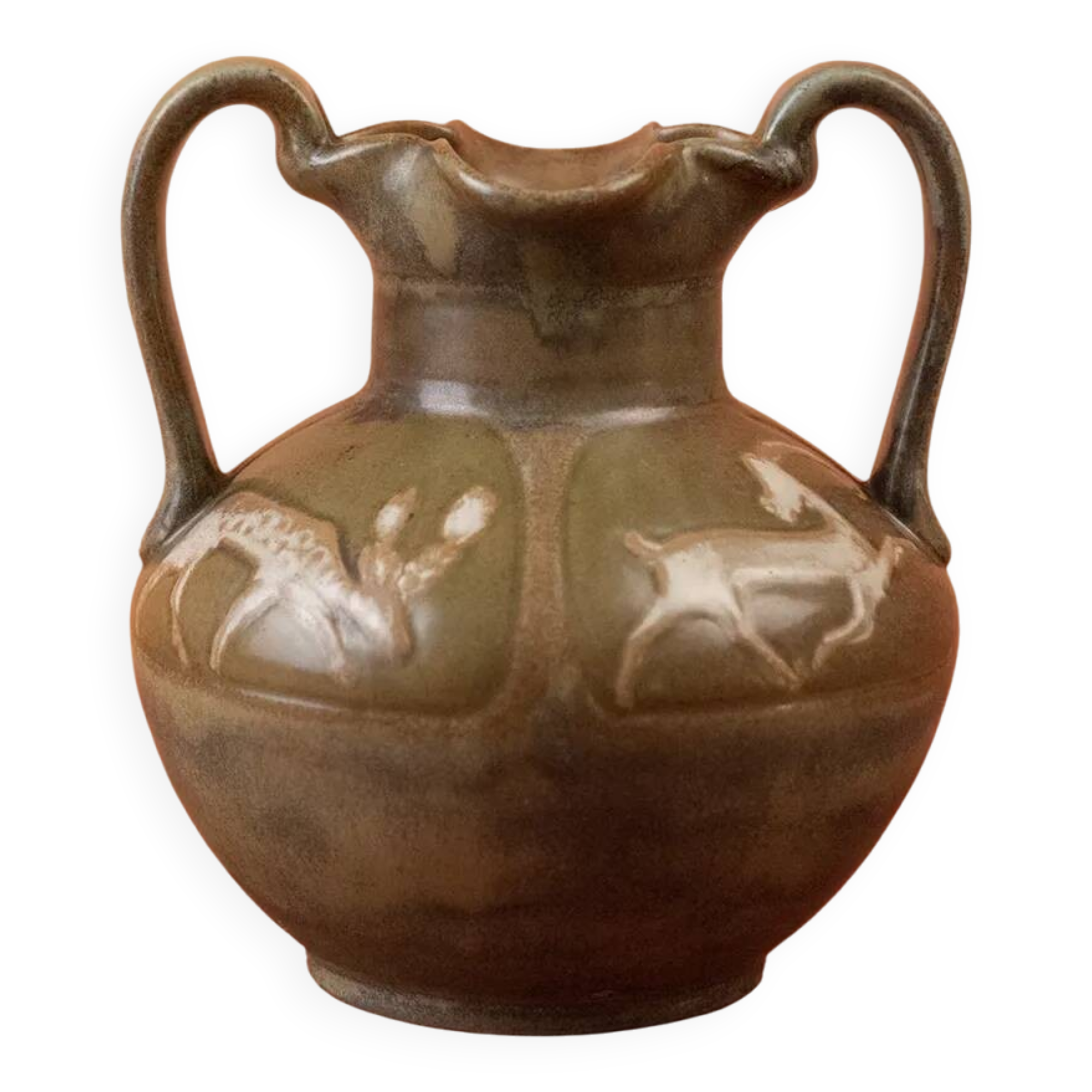 Art Nouveau glazed stoneware vase by Louis Lourioux - wolf mark