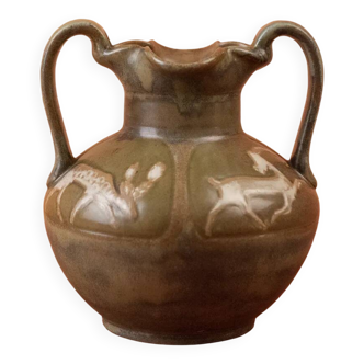 Art Nouveau glazed stoneware vase by Louis Lourioux - wolf mark