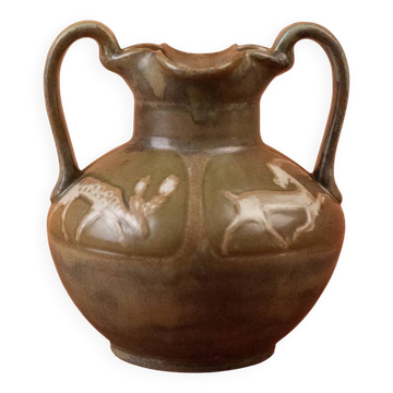 Art Nouveau glazed stoneware vase by Louis Lourioux - wolf mark