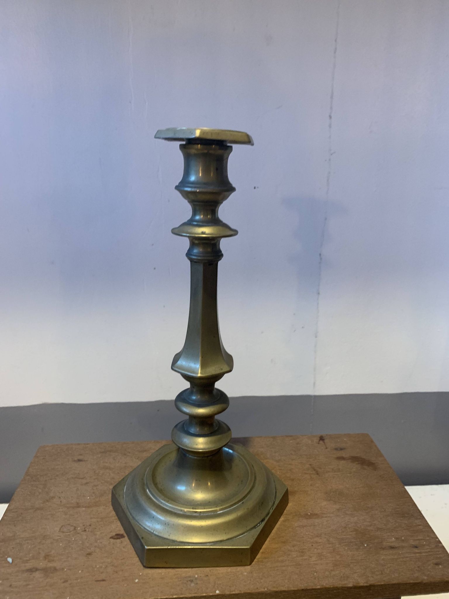 Large vintage golden brass candle holder