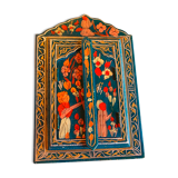 Old moroccan mirror painted wood blue folk art