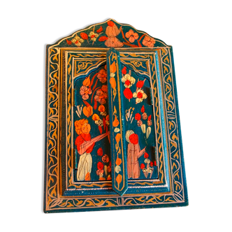 Old moroccan mirror painted wood blue folk art