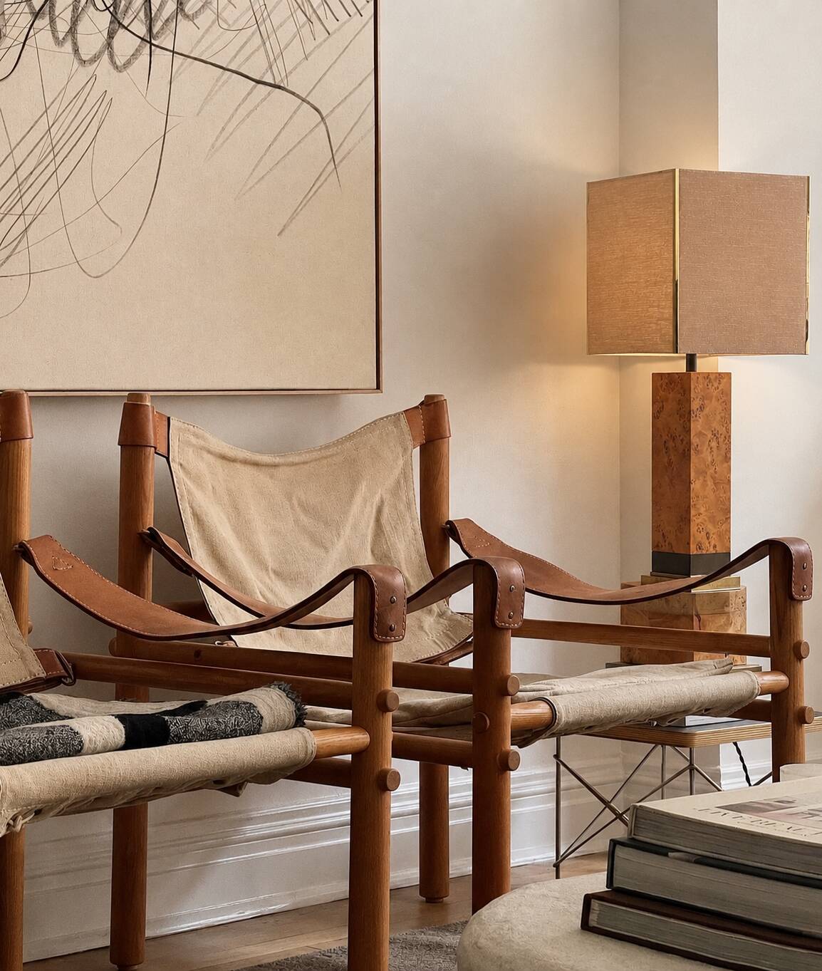 Majestic table lamp in elm burl, C.Mahey design 1970