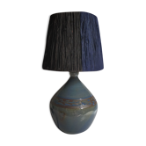 Vintage potter's ceramic table lamp, raffia lampshade