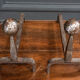Pair of 1930 modernist chenets decorated with a ball