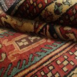 Red & Mustard Vintage Lankaran Geometric Wool Runner Rug 304 x 115 cm