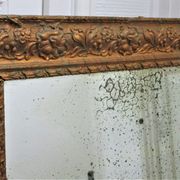 Mirror stitched golden stucco wood decorated with 19th century flowers 88 cm x 63 cm