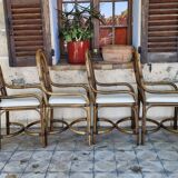 4 fauteuils vintage en Bambou 70's  dans le style Maugrion Roche Bobois