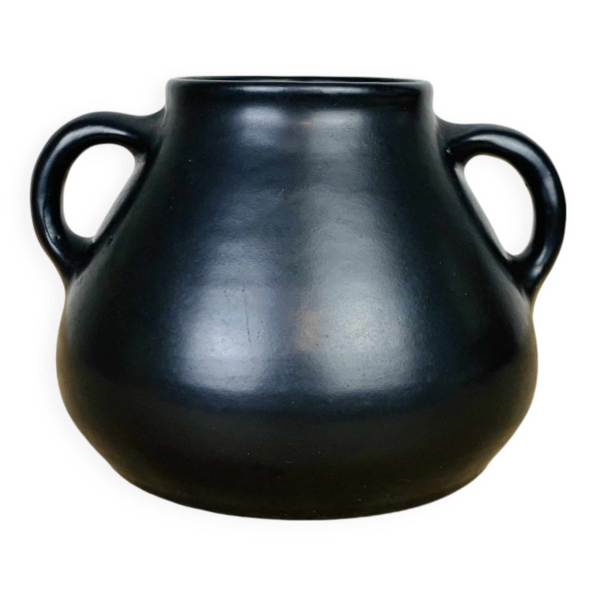 Black ceramic pot-bellied vase from the 50s