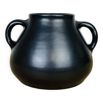 Black ceramic pot-bellied vase from the 50s